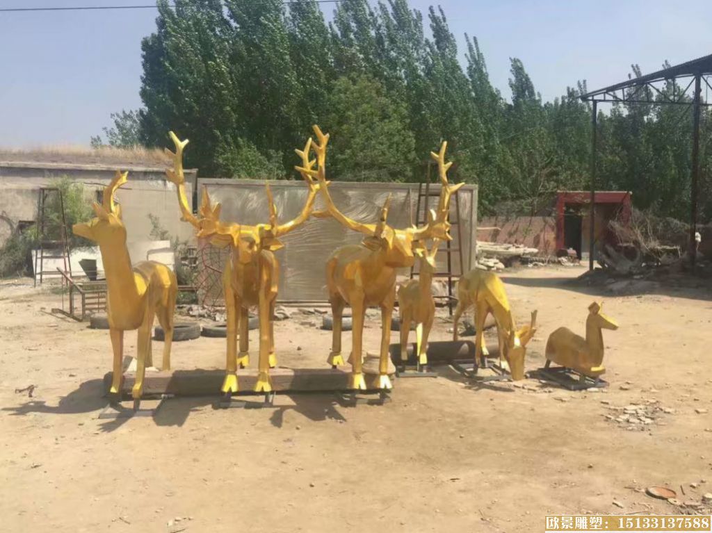 不锈钢金黄色小鹿室外装饰 鹿雕塑景观